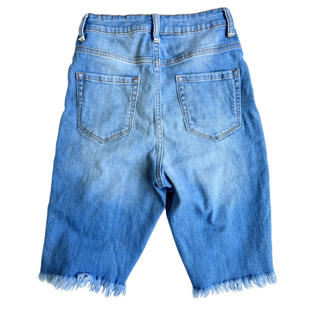 Upcycled by Me: Pearl Dazzled Blue Distressed Denim Stretch Shorts size 9 - Picture 7 of 10